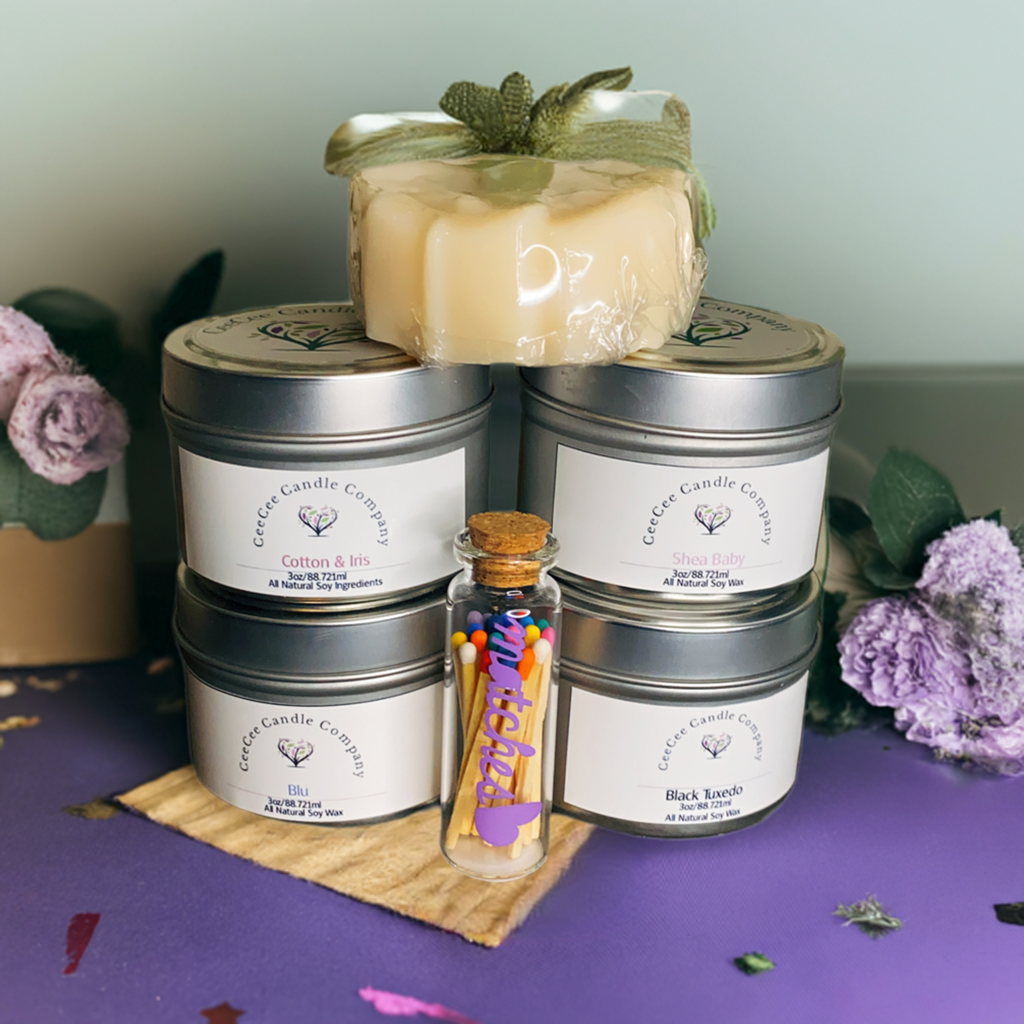 purple gift box set of candles